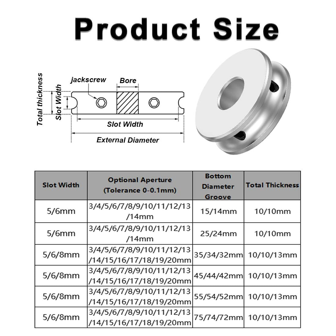 U-Grooved Pulley PU Belt Pulleys Aluminum For 4/5/6/8mm Width Belt OD 20mm-80mm