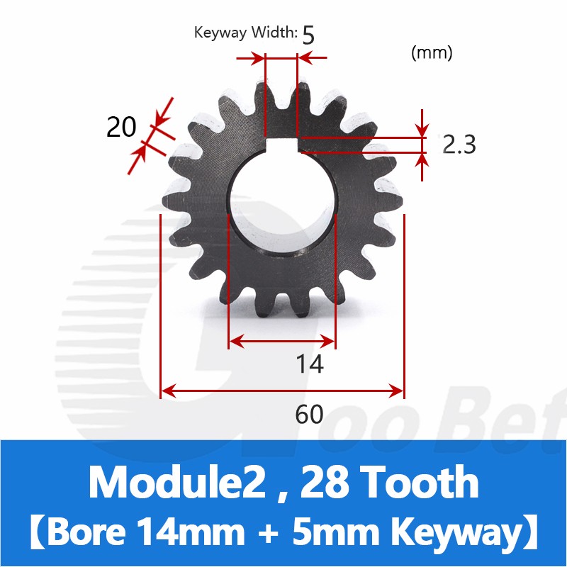 Spur Gear C45 Steel Black Oxided Module 2 Pinion 12-30 Tooth Keyway 10-32mm Flat