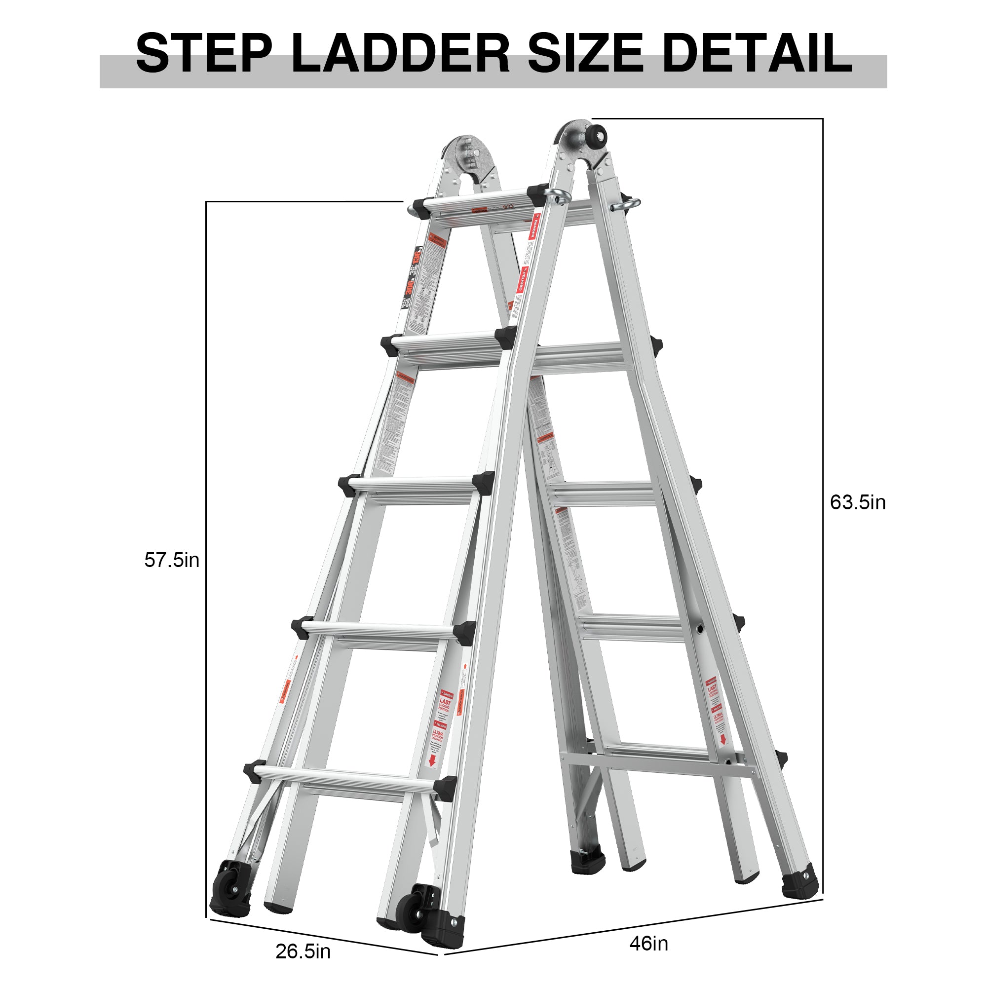 22 FT Aluminum Multi‑Position Ladder with Wheels — 300 lb Capacity, A‑Frame, Extension & More, Metallic Grey