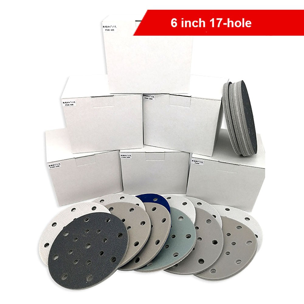 6 Inch （150mm） Hook & Loop Sponge Sandpaper 6 / 9 / 15 / 17 Hole Sanding Discs