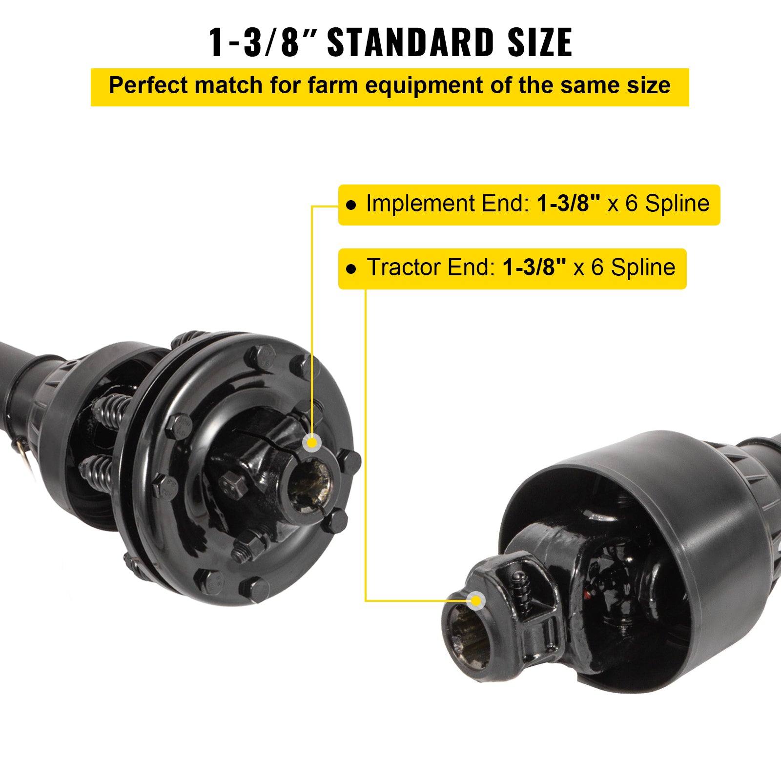 PTO Shaft, 1-3/8" PTO Drive Shaft, 6 Spline Both Ends PTO Driveline Shaft, Series 5 Tractor PTO Shaft, 43"-57" Brush Hog PTO Shaft, Black PTO Shaft w/Slip Clutch for Bush Hog/Finish Mower