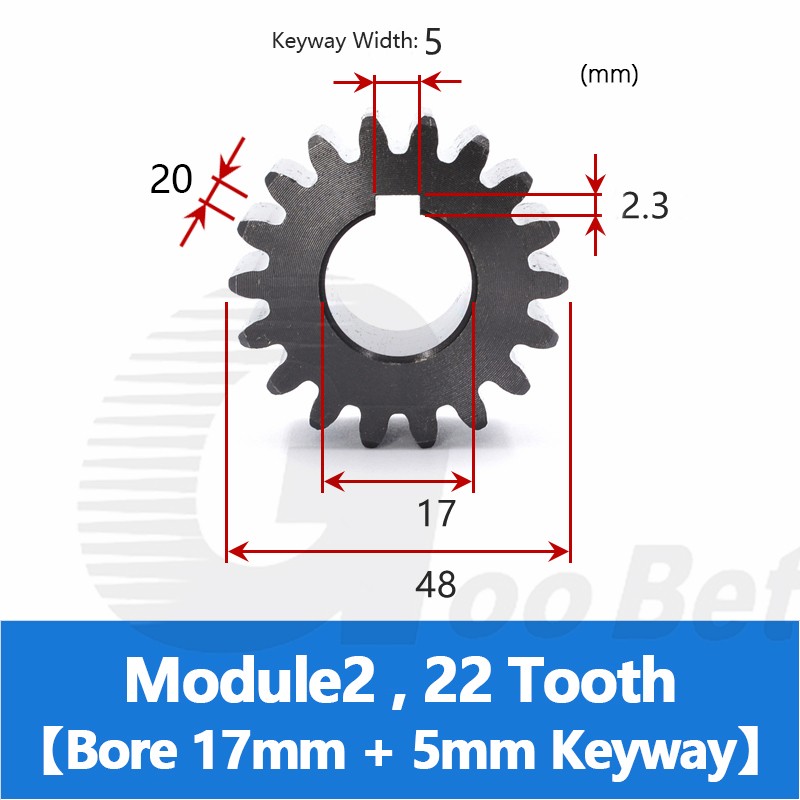 Spur Gear C45 Steel Black Oxided Module 2 Pinion 12-30 Tooth Keyway 10-32mm Flat