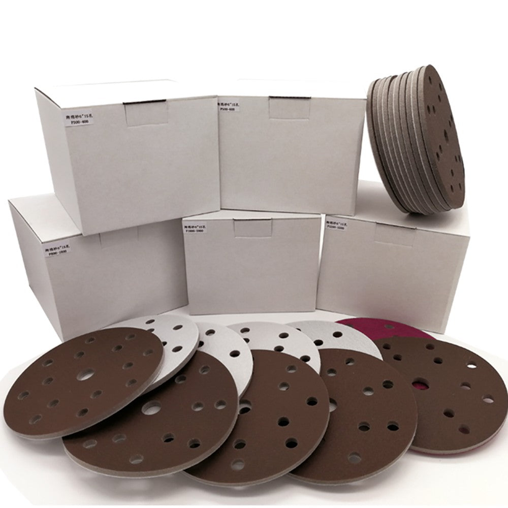6"（150mm）Hook & Loop Sponge Sandpaper 15 Hole Red Sanding Discs 300 - 2000 Grit