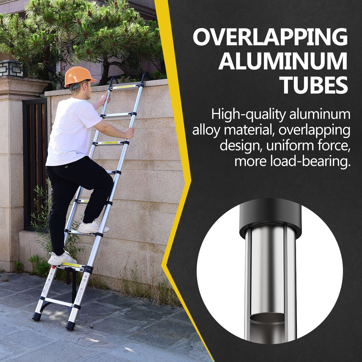 8.5FT Telescopic Aluminum Ladder with Hooks & Stabilizer — Antique Silver, Multi‑Purpose Folding for Home & RV