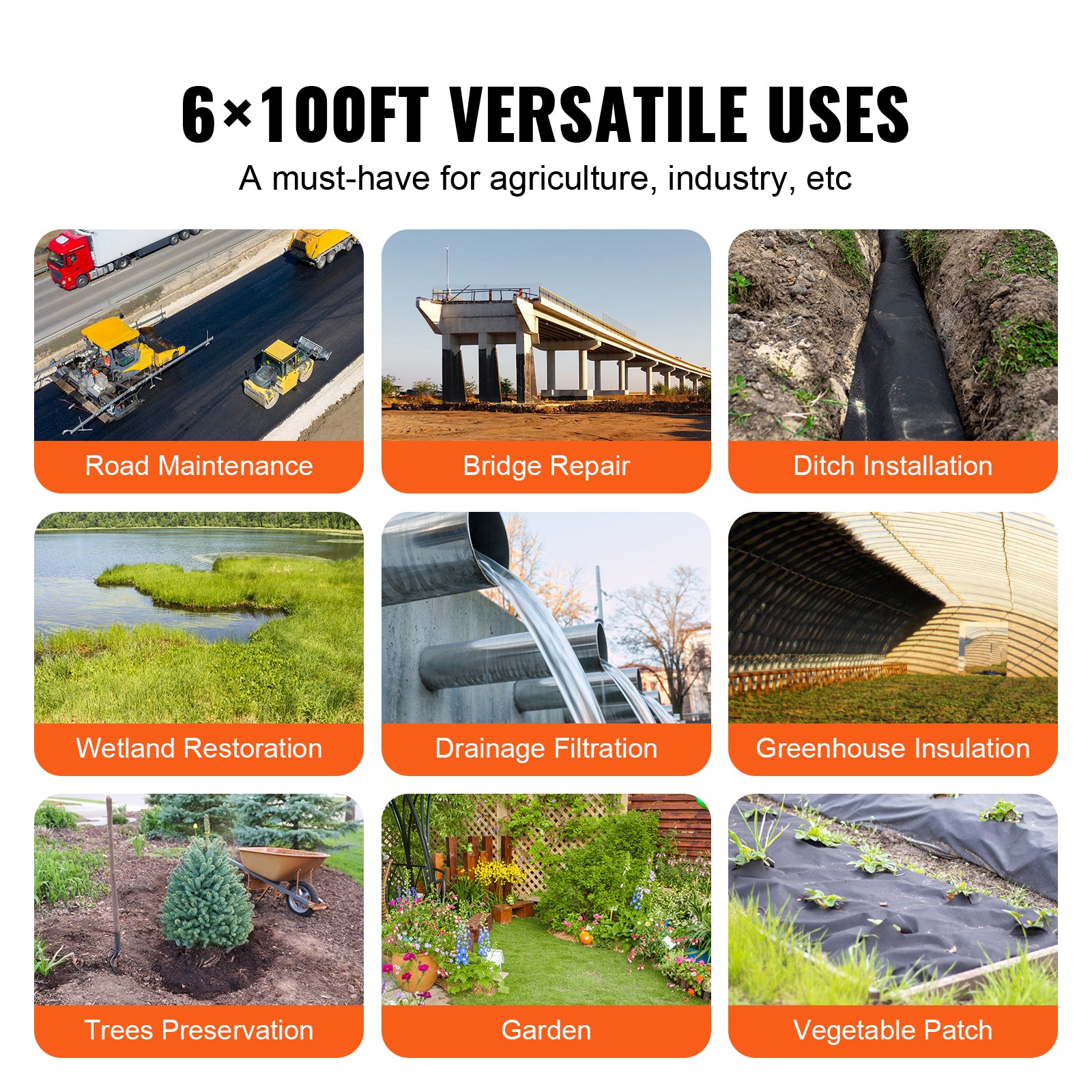 6ft x 100ft Heavy‑Duty 8oz Non‑Woven Geotextile Fabric — Professional Ground Cover & Drainage Cloth Black