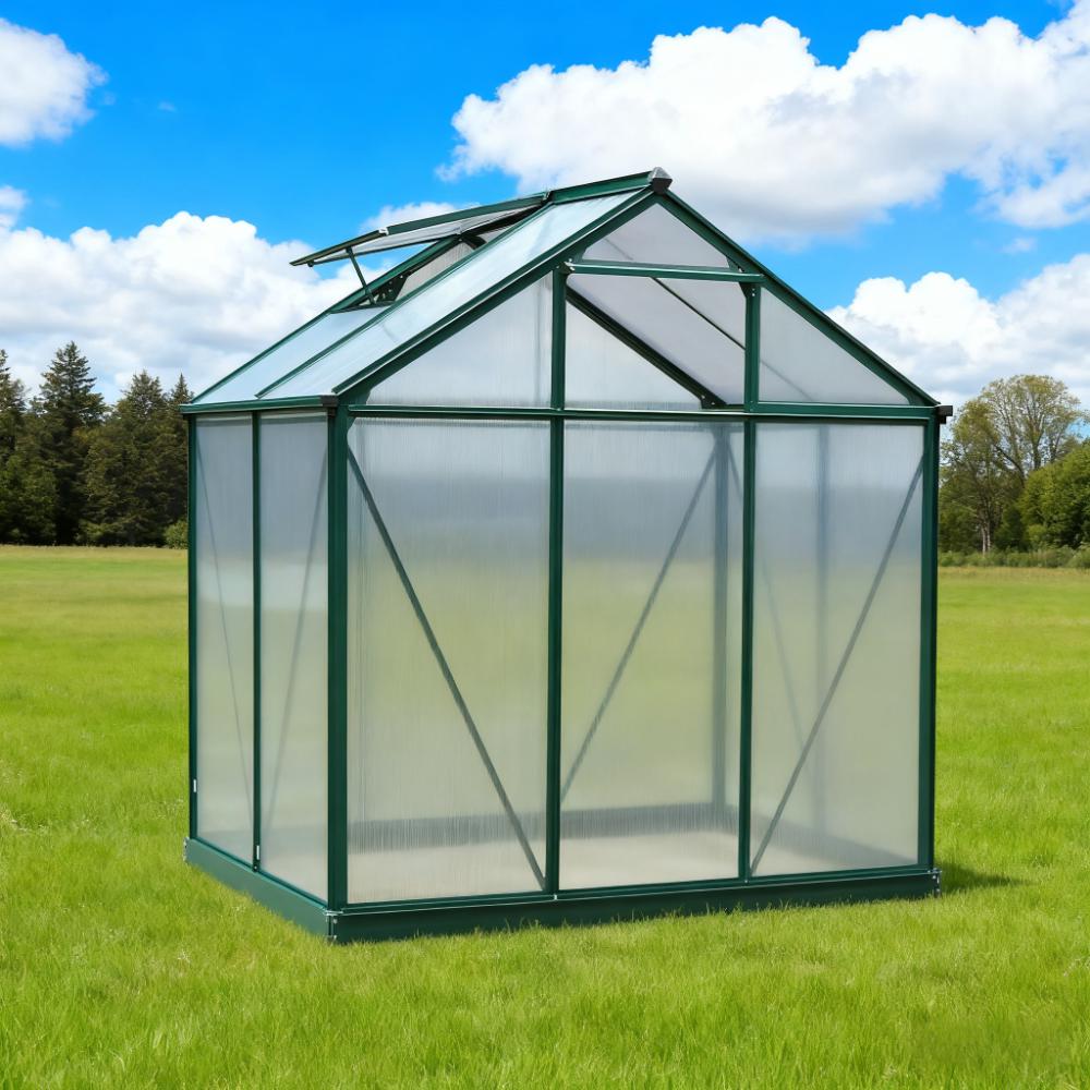 6ft x 4ft Polycarbonate Walk‑In Greenhouse — Aluminum Frame Rain Gutter & Adjustable Roof Vent Multi