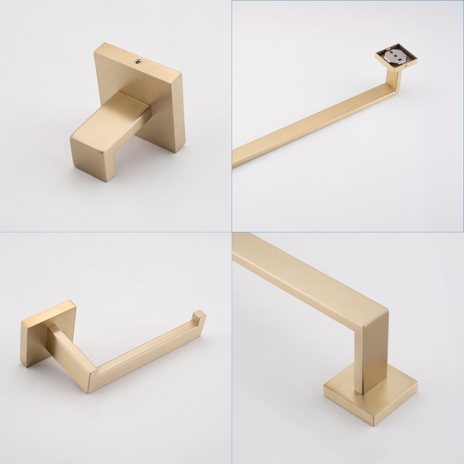 Brushed Gold 5-Piece SUS304 Bathroom Hardware Set – Towel Bar, Ring, Hooks & TP Holder, Modern Rustproof