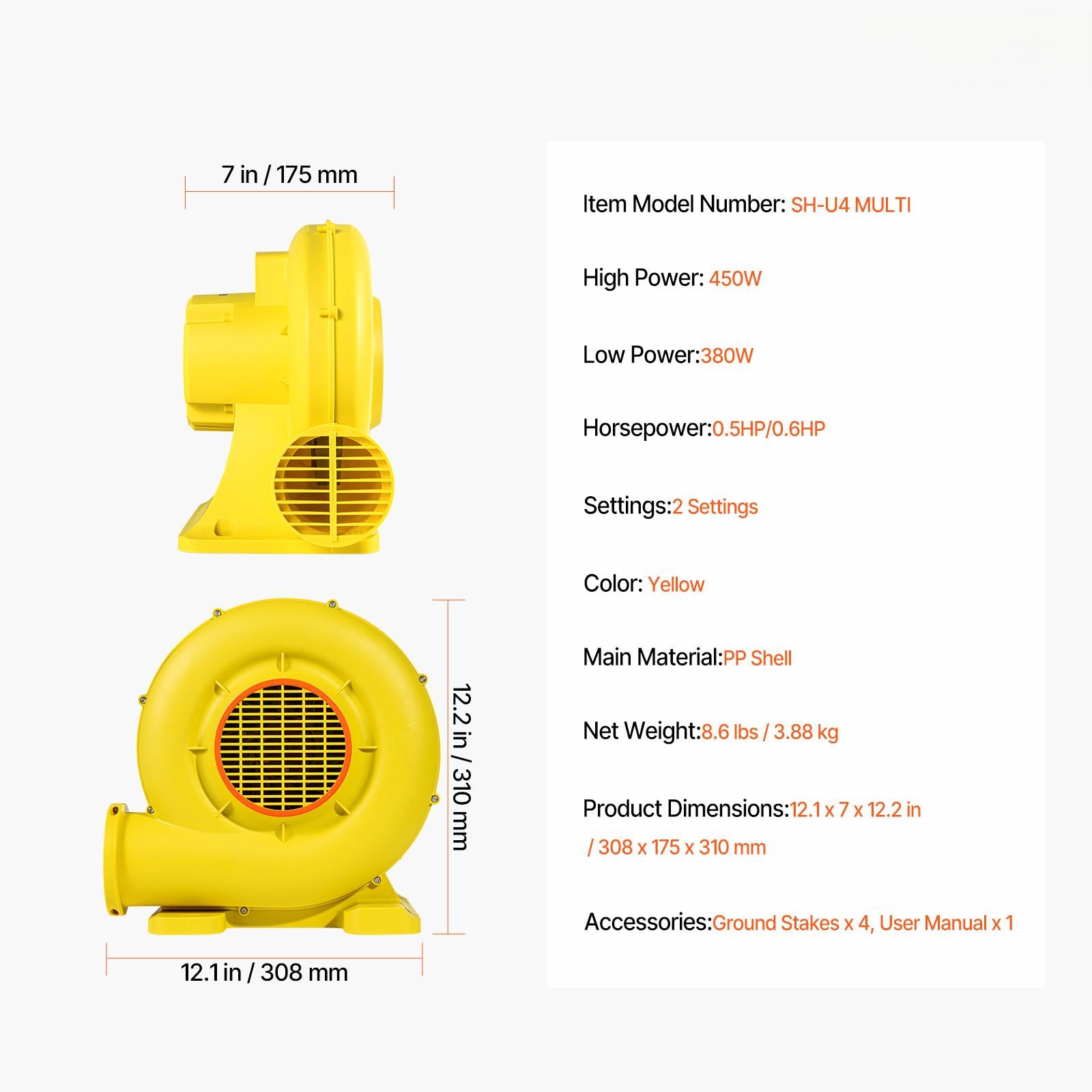 Inflatable Bounce House Blower 0.5&0.6HP 450W for Commercial Bounce House
