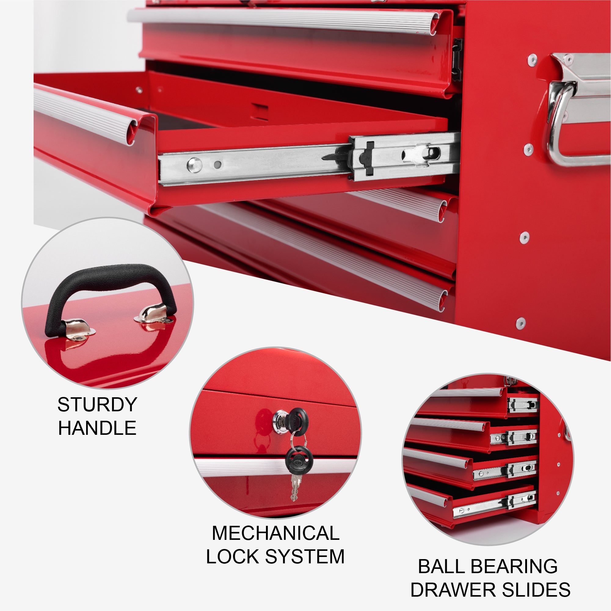 21" Heavy-Duty Red Steel Tool Box | 4 Smooth-Glide Drawers