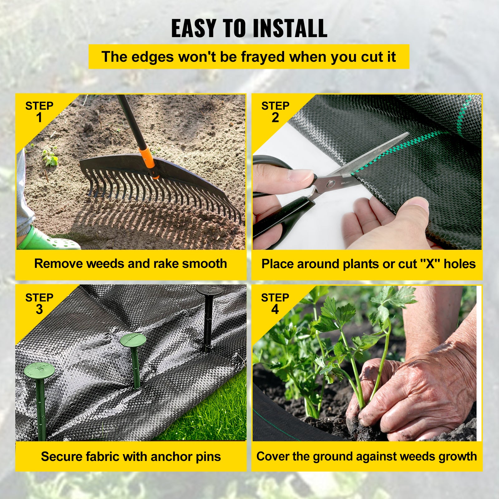 6ft x 300ft Premium 3.2oz Woven Weed Barrier Landscape Fabric — Heavy‑Duty Ground Cover for Flower Beds & Underlayment Black