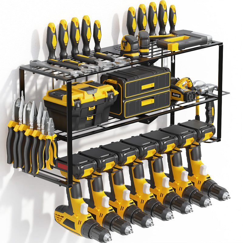 Heavy Duty Metal Power Tool Organizer, 7-Slot Cordless Drill Holder Rack, 150 lb Capacity, Pegboard Compatible, Black