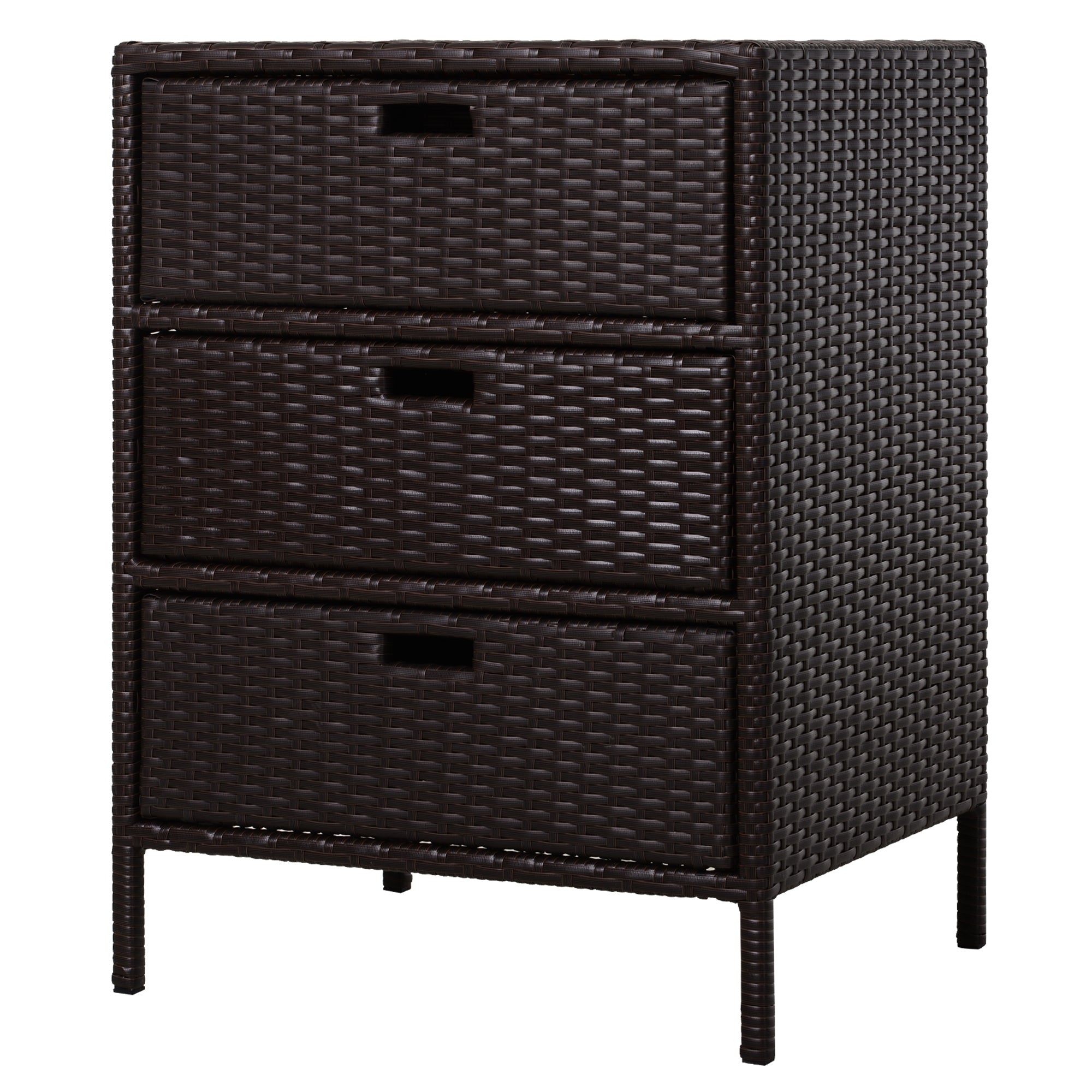 Outsunny Outdoor Towel Cabinet, PE Rattan Pool Storage Organizer, Freestanding Outdoor Towel Rack for Pool with 3 Drawers and Weather Safe Material, Brown