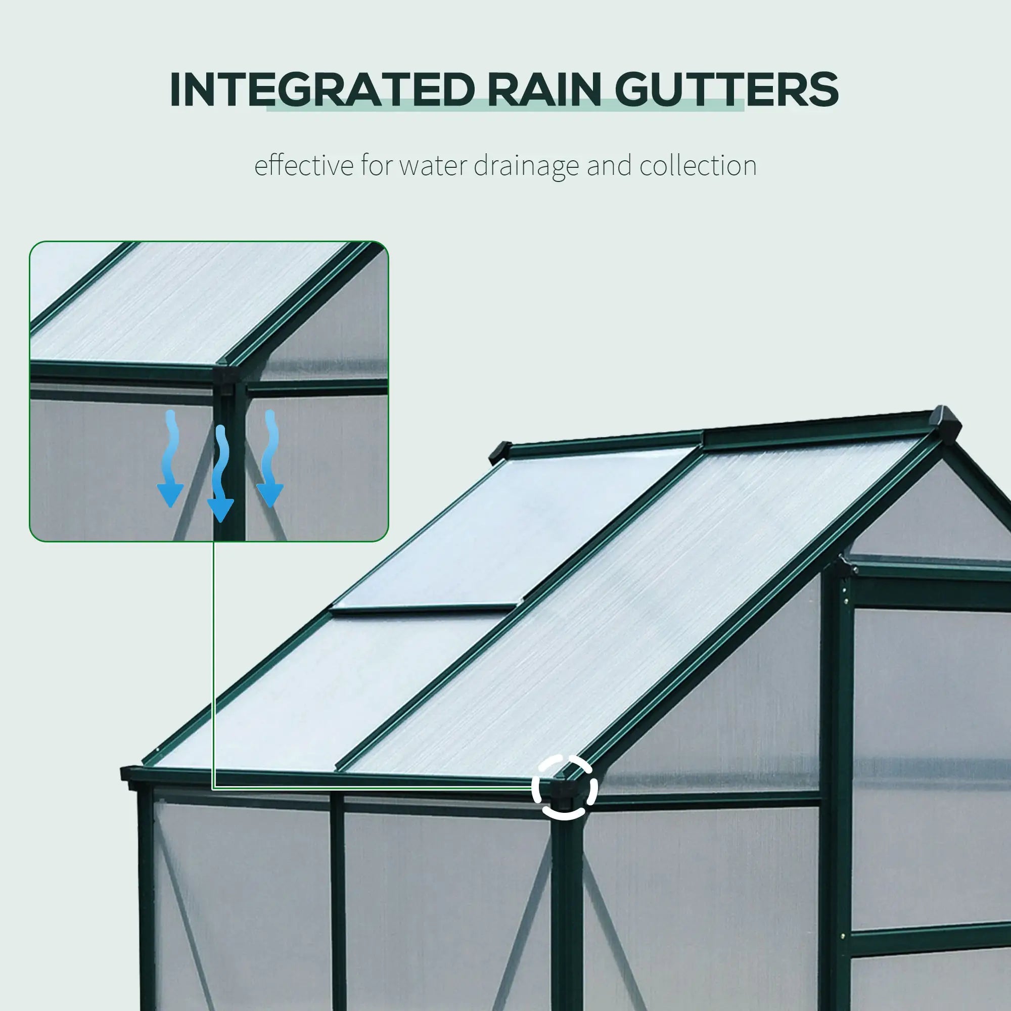 6ft x 4ft Polycarbonate Walk‑In Greenhouse — Aluminum Frame Rain Gutter & Adjustable Roof Vent Multi