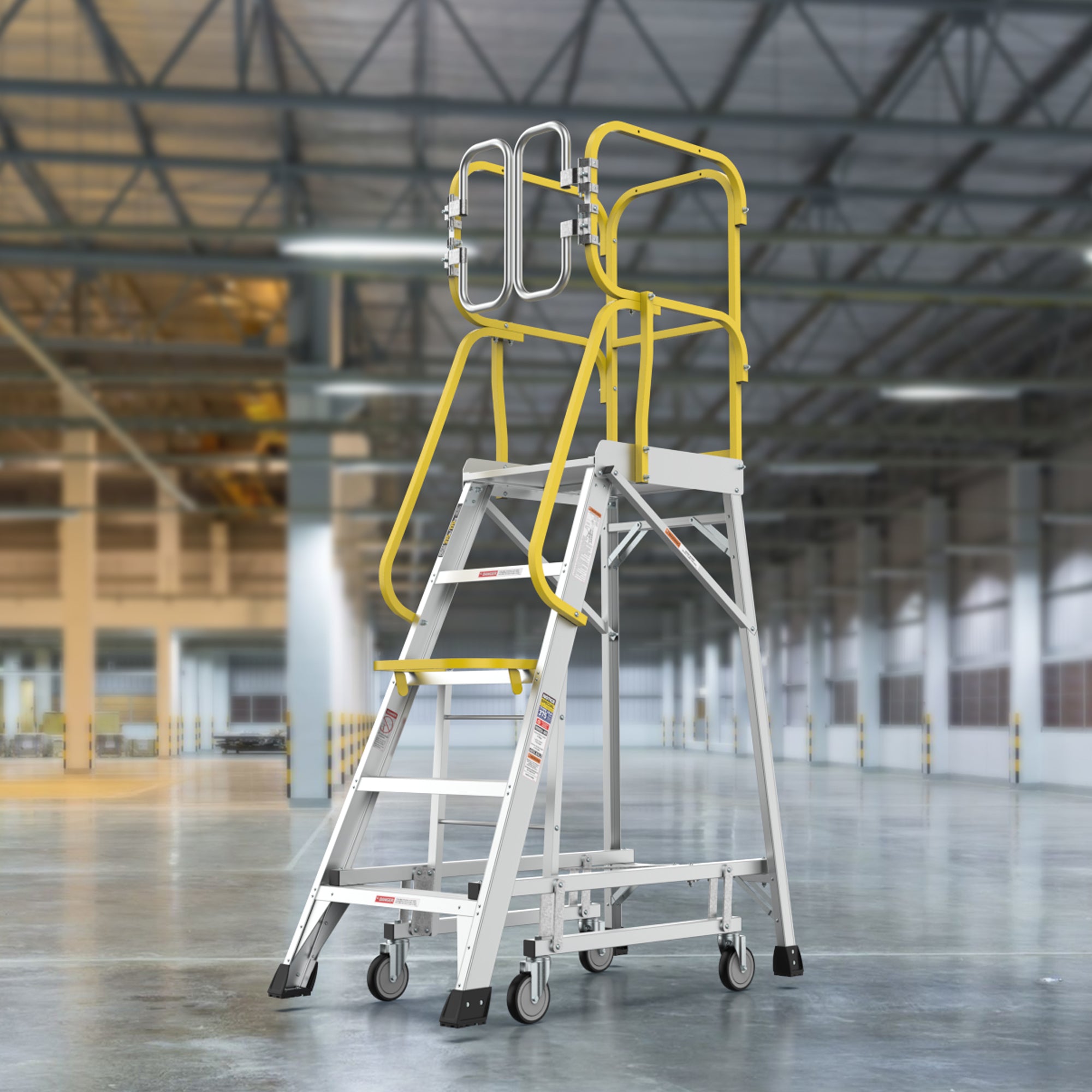 5‑Step Aluminum Rolling Platform Ladder — 375 lb Capacity, 20"x24" Standing Platform, Silver