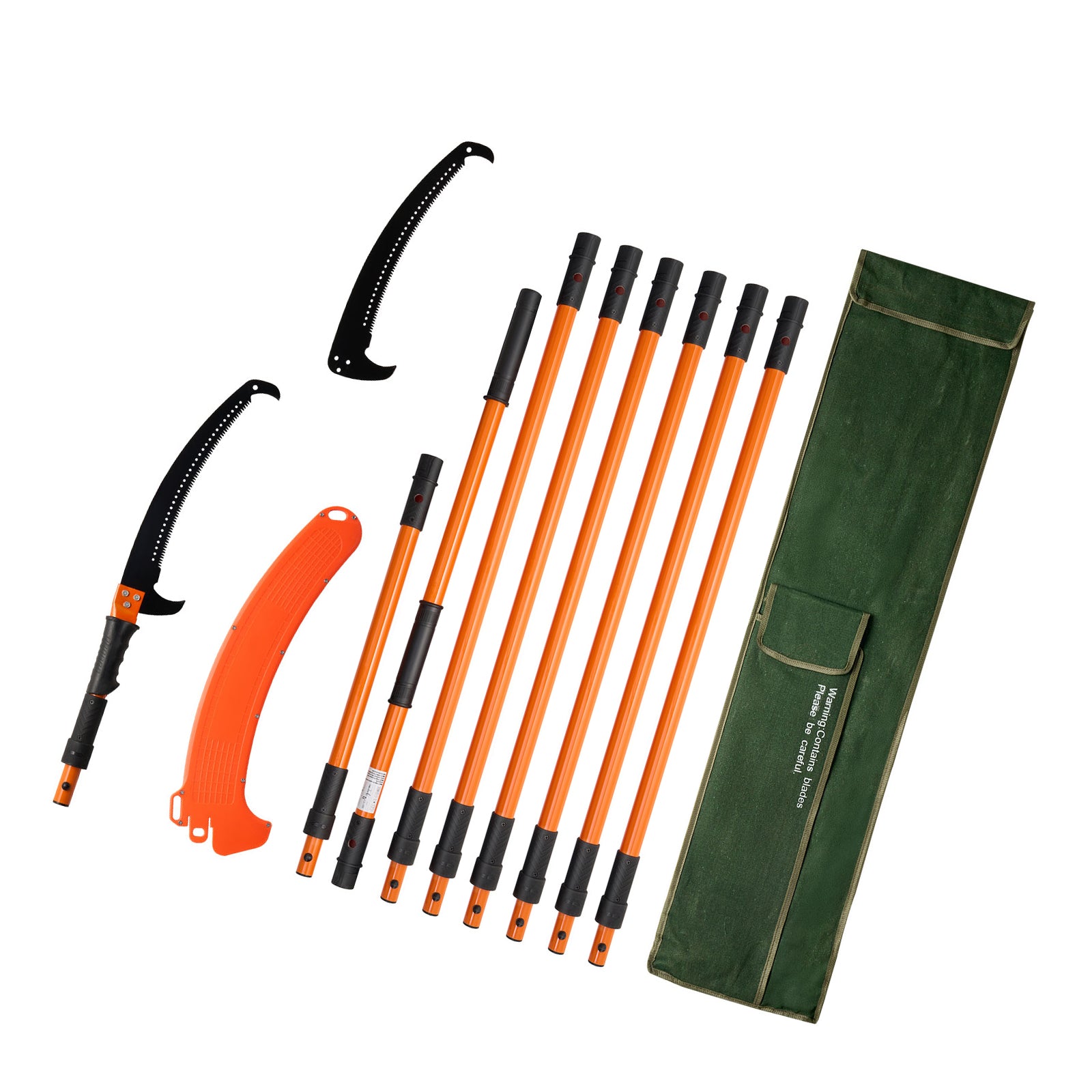 4.46–26.4 ft Manual Pole Saw – 2 Double-Hook 65Mn Blades + Push-Button Fiberglass Poles