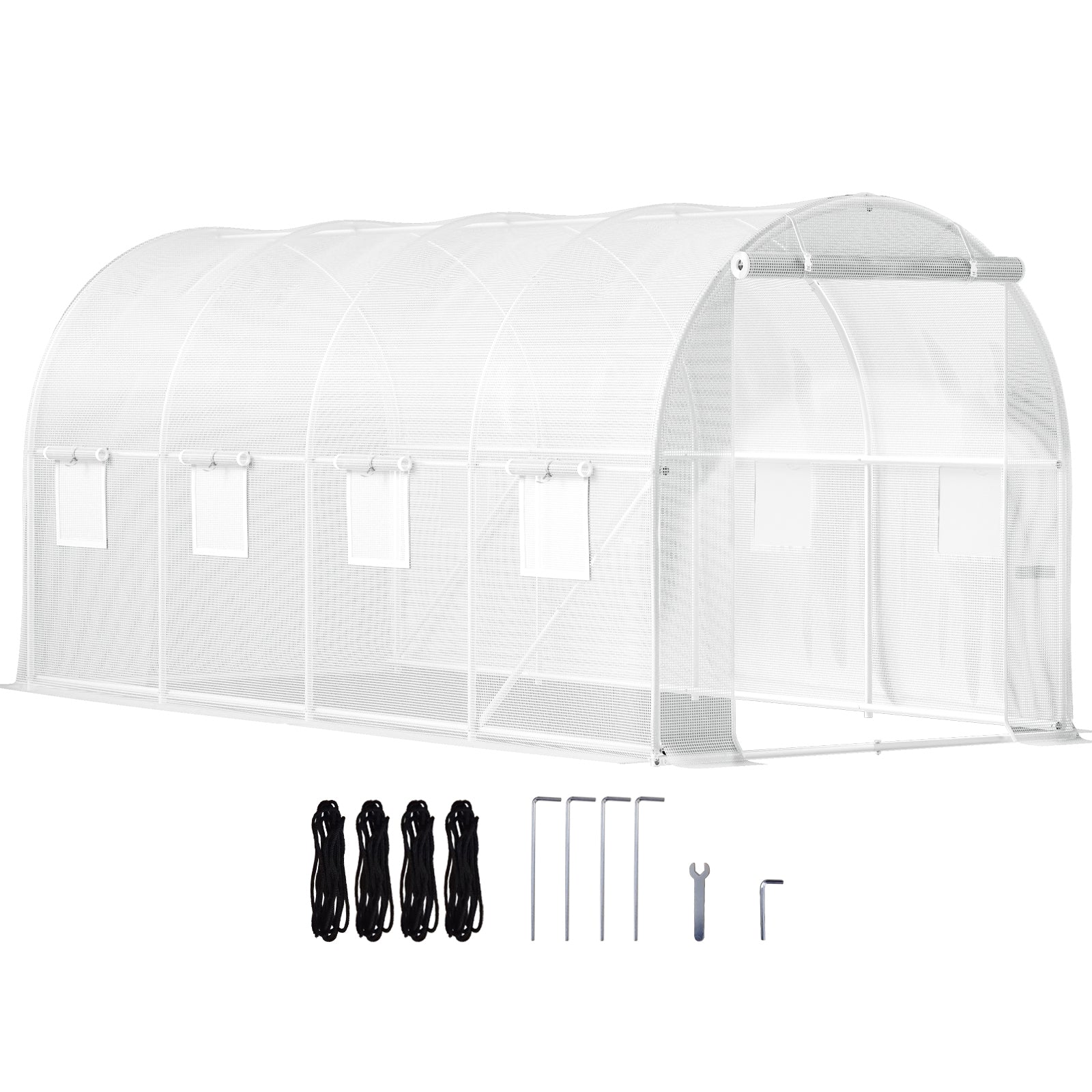 15ft x 6.5ft x 7ft Walk‑In Tunnel Greenhouse — Galvanized Steel Frame Roll‑Up Windows & Zippered Door White