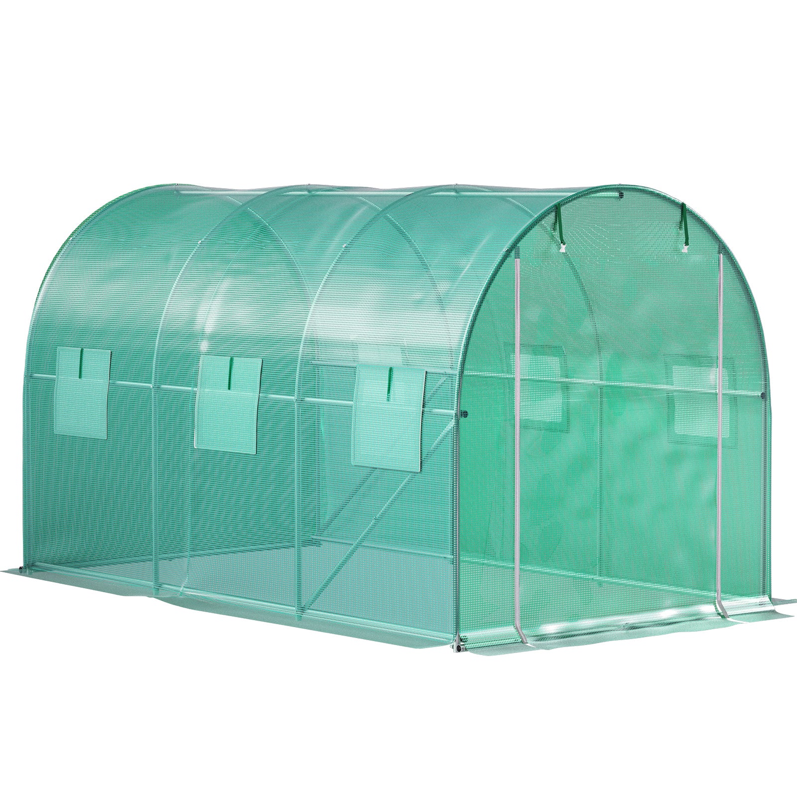 12ft x 7ft x 7ft Walk‑In Tunnel Greenhouse — Galvanized Steel Frame Roll‑Up Windows & Zippered Door Green