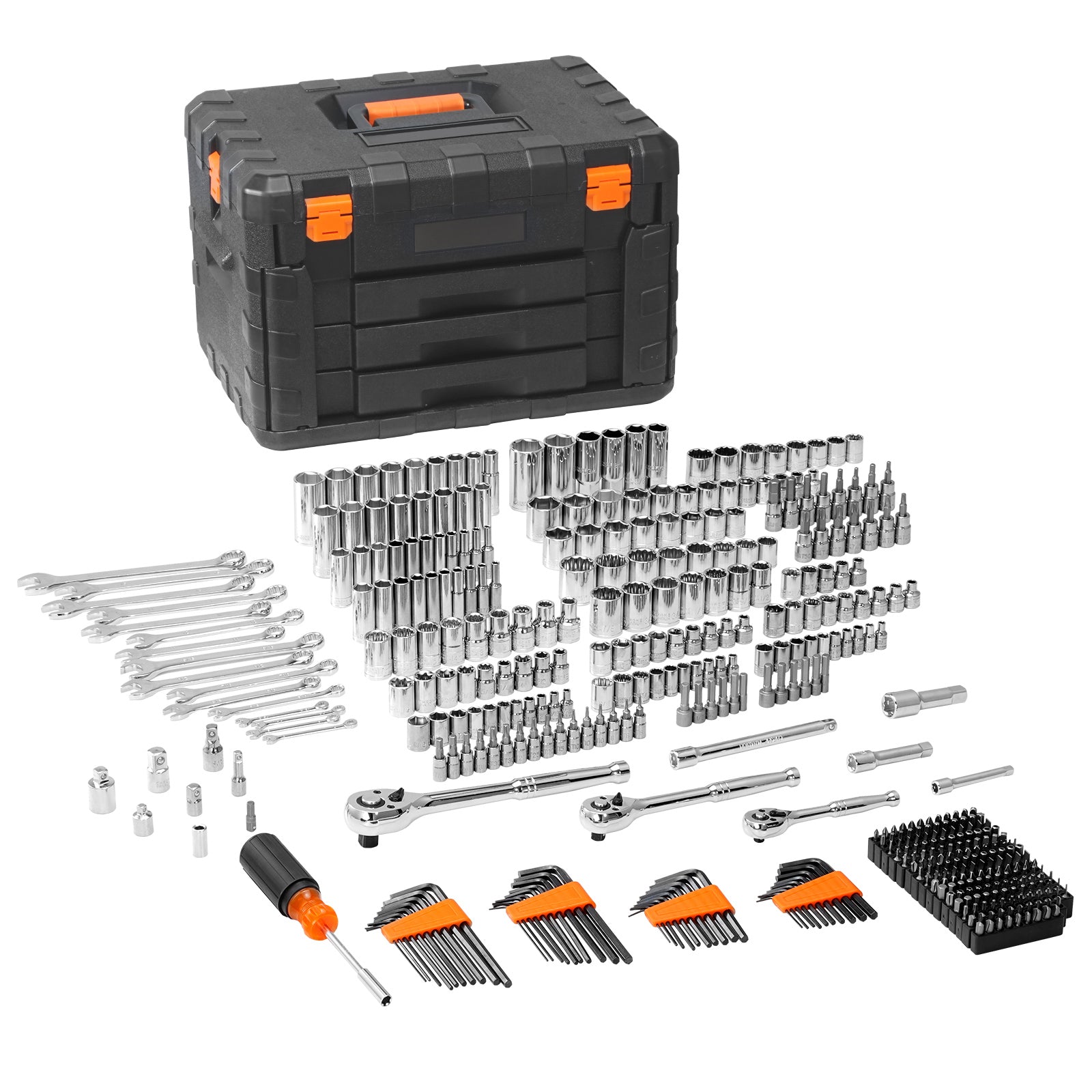 450-Piece Mechanics Tool Set – 1/4", 3/8", 1/2" Drive Socket Set with Case