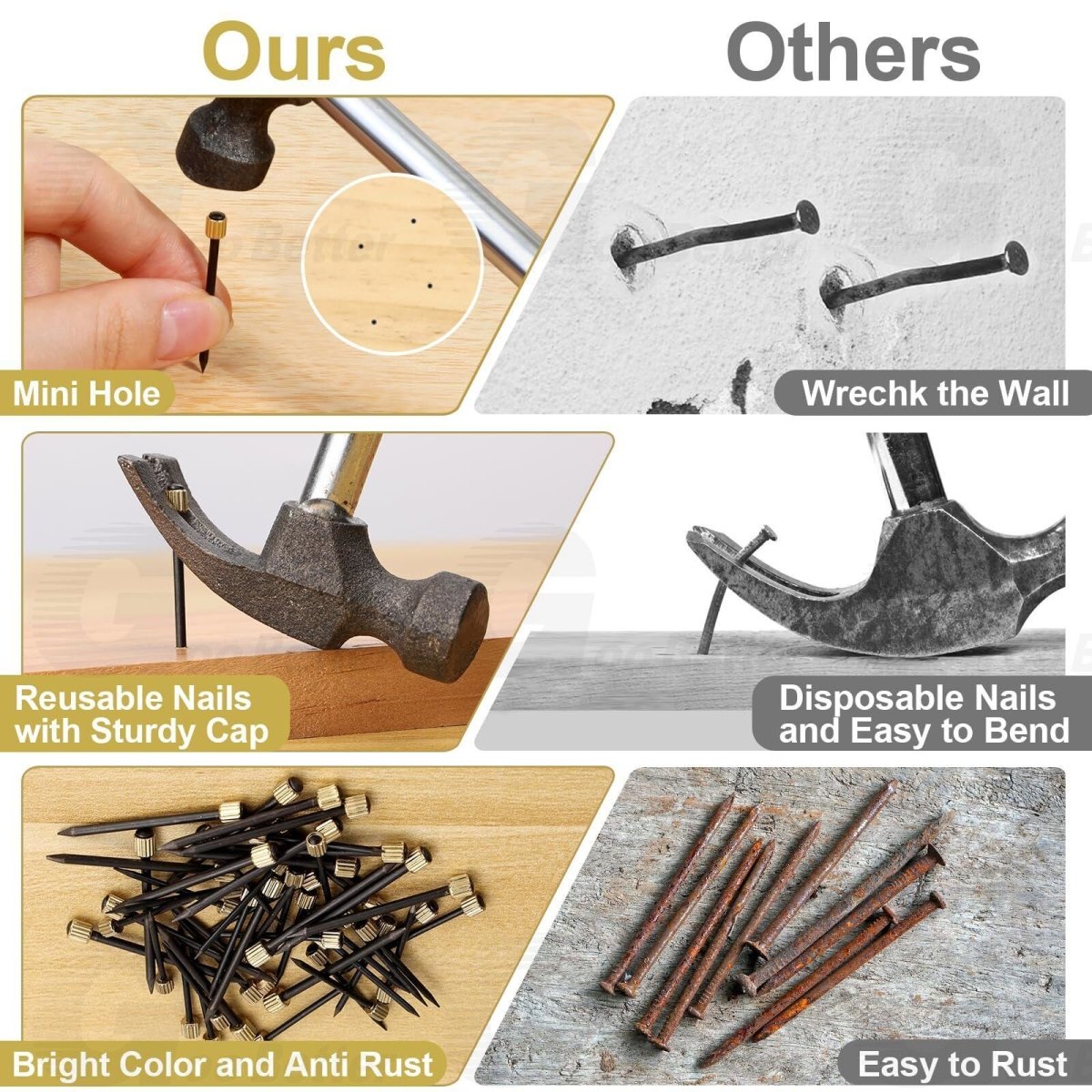 120 Picture Pegs Heavy Duty Wall Picture Hook Set Hanging Picture Pegs - HomeDIYer
