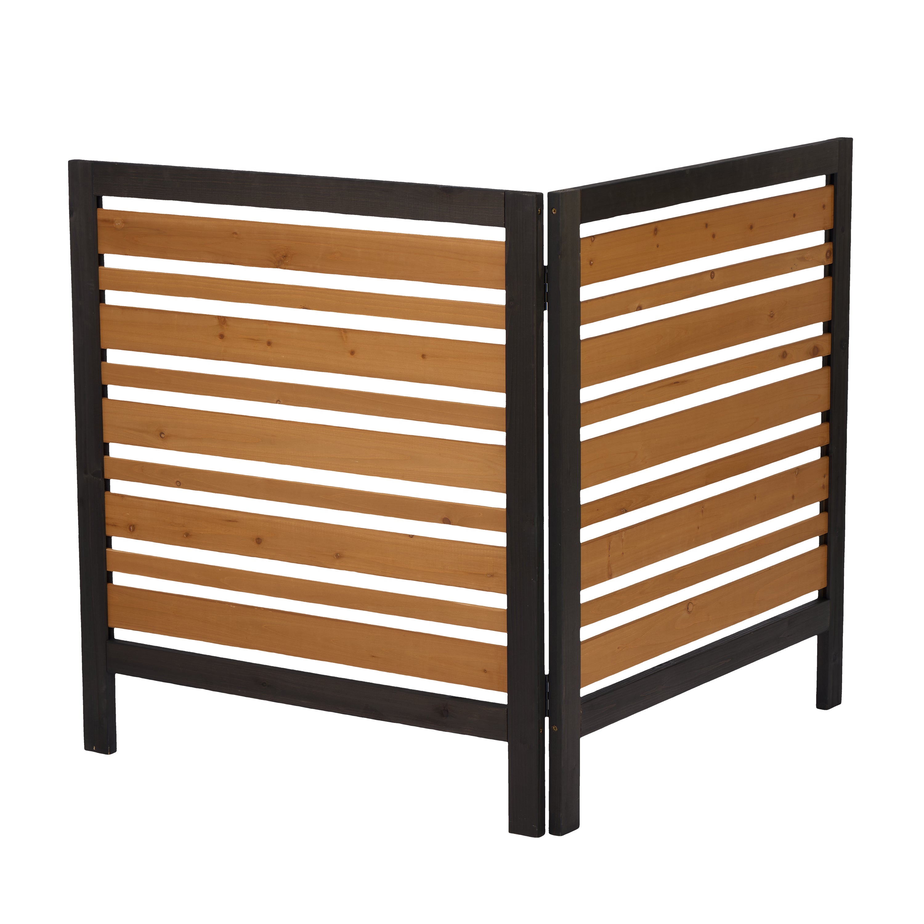 2‑Panel Solid Wood Outdoor Privacy Screen — 38" W x 42" H, Black & Gold, AC Fence & Trash Can Enclosure