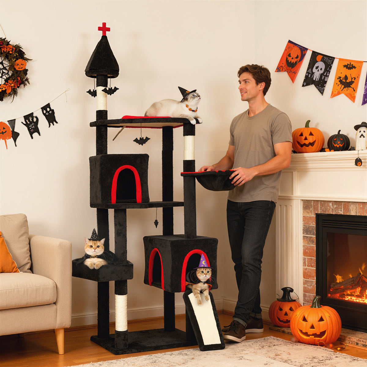 Gothic Cat Tree 77.6-Inch with 2 Condos & Sisal Scratching Posts