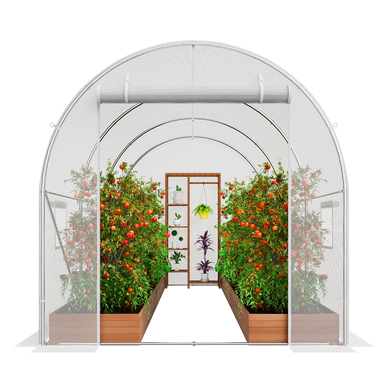 9.58ft x 6.43ft x 6.23ft Walk‑In Tunnel Greenhouse — Heavy‑Duty Galvanized Frame Thick PE Cover & Ventilation Windows White