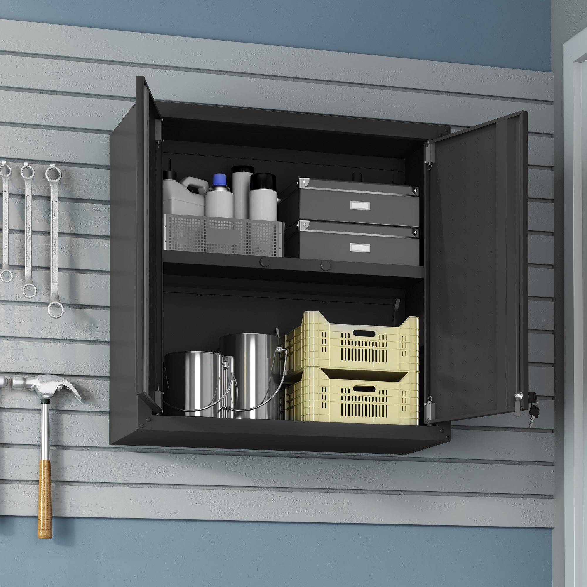 Floating Garage Cabinet in Charcoal Gray