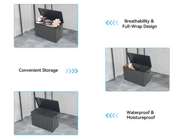 100 Gallon Metal Outdoor Deck Box with Built‑in Oxford Fabric Storage Bag – Waterproof Patio Bench, Dark Gray