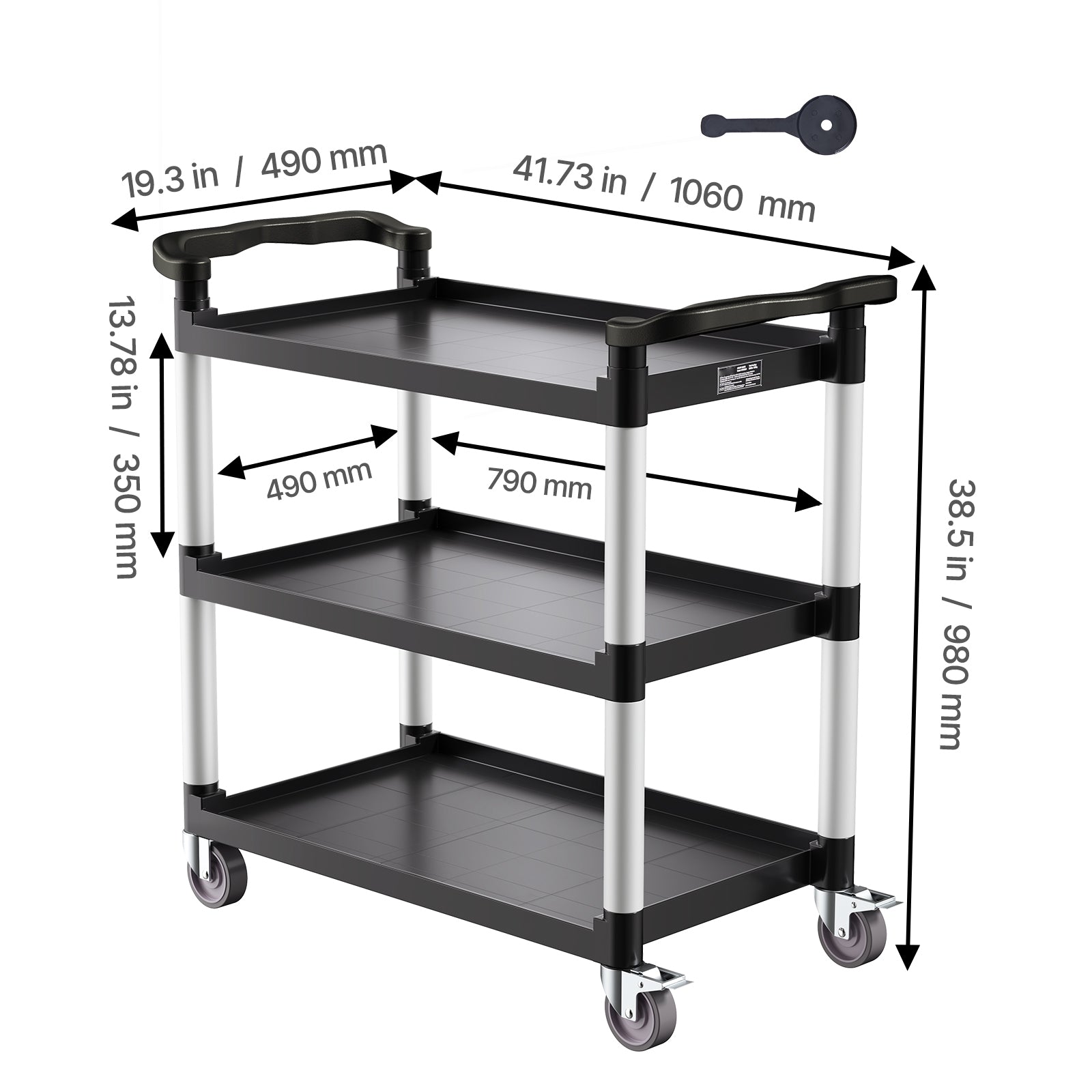 Heavy Duty Utility Cart 500 lbs Capacity 3-tier Service Cart with Wheels