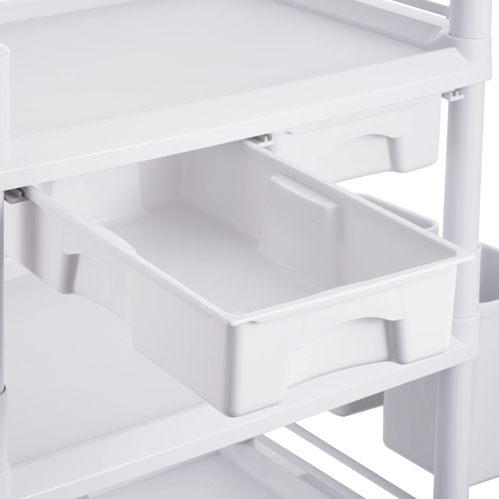3 Tiers Lab Carts Mobile Medical Cart with 3 Trays & 3 Trash Cans White, Trolley Storage Cart with PP Material, Lab Rolling Cart with 4 Silent Wheels for Lab, Clinic, Hospital, Salon, Office