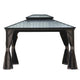12x14 Ft Hardtop Gazebo, Dual-Layer Galvanized Steel Roof, Built-In Drainage, Curtains & Netting, Brown