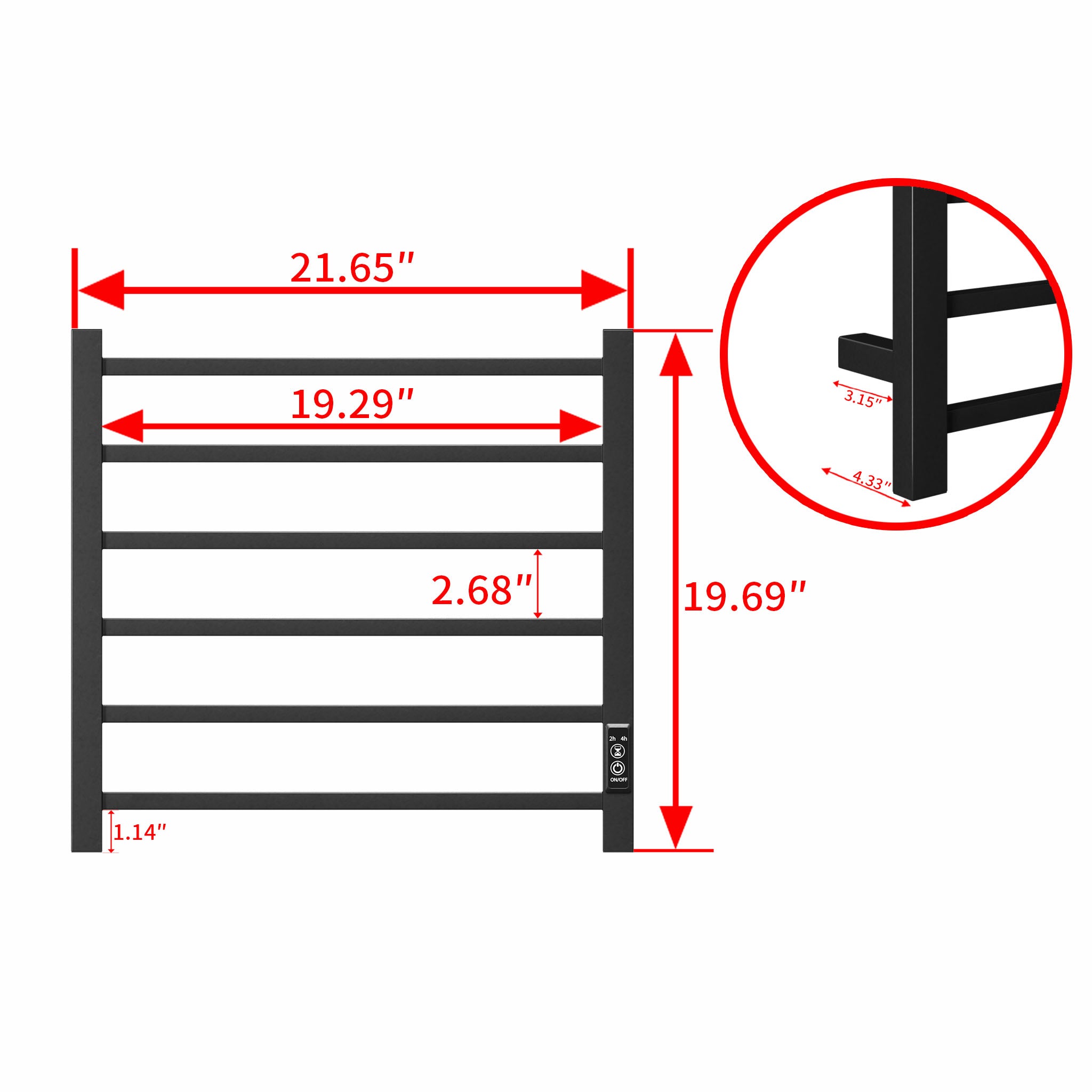 6-Bar Electric Heated Towel Warmer – Plug-in Wall Mount Towel Rack with Timer, Matt Black