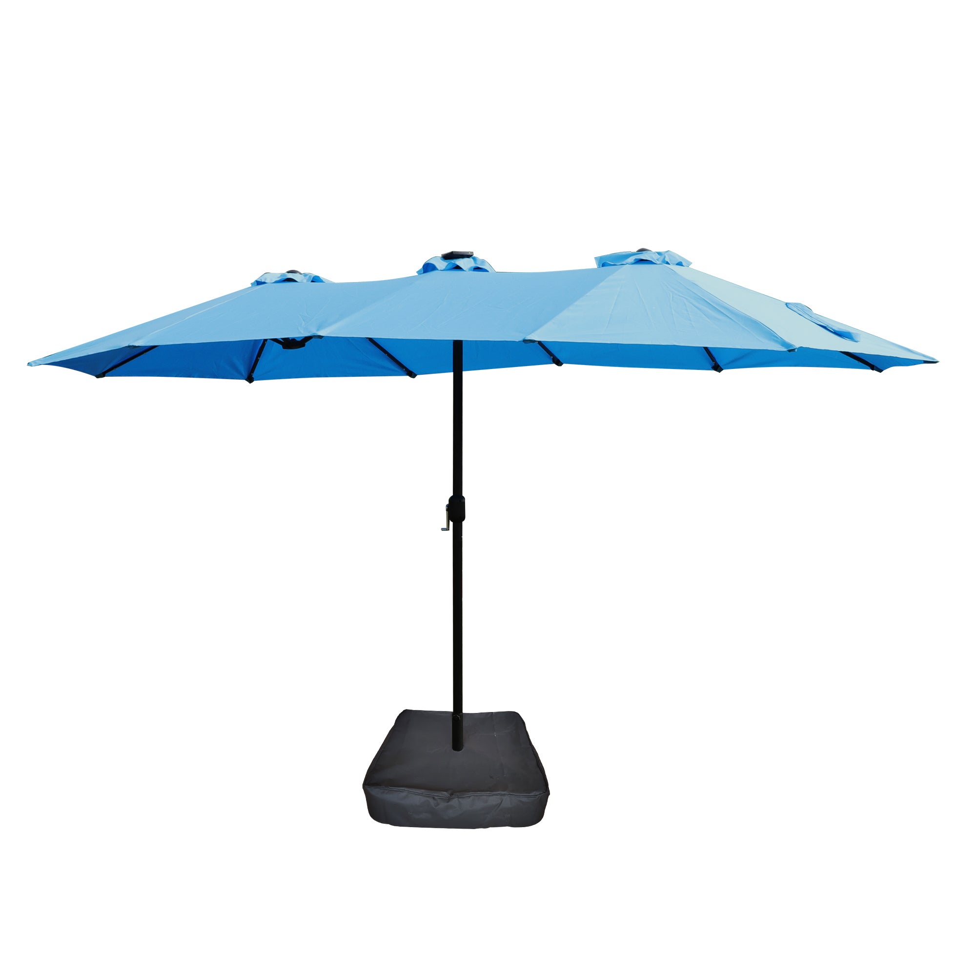 15x9 ft Double-Sided Rectangular Patio Umbrella with 48 LED Lights & Base, 12-Rib Steel, UPF 50+ – Blue