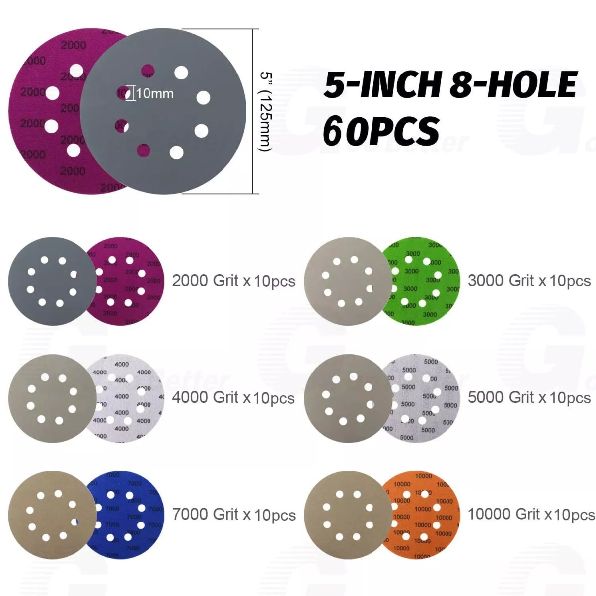 5 Inch 2000 - 10000Grit Sanding Discs Hook Loop Orbital Sander Paper,Interface Pad - HomeDIYer
