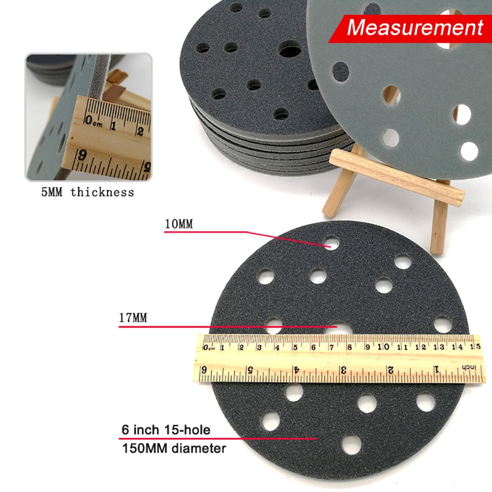 6 Inch（150mm）Hook & Loop Sponge Sandpaper 15 Hole Sanding Discs 300 - 3000 Grit