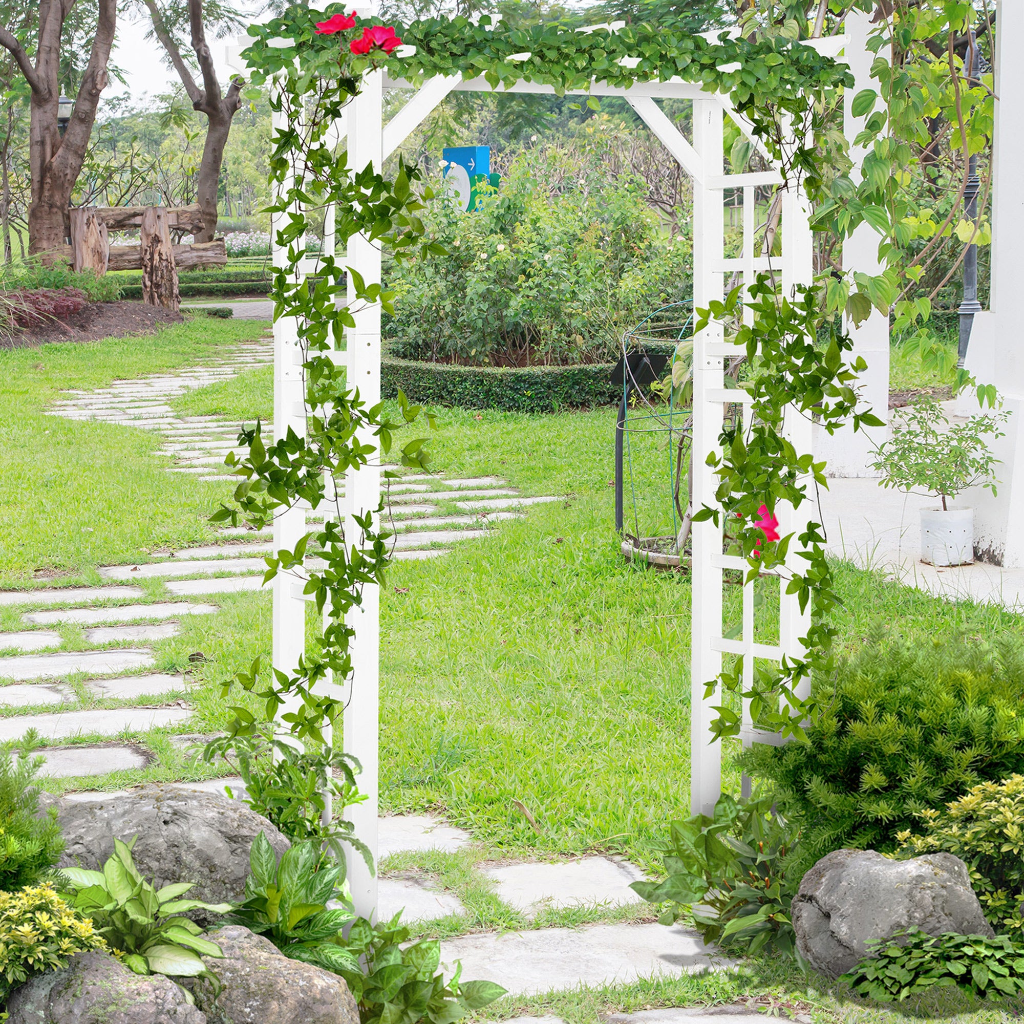 Outsunny Galvanized Raised Garden Bed, 24" x 24" x 11.75" Outdoor Planter Box with Trellis Tomato Cage and Open Bottom for Climbing Vines, Vegetables, Flowers in Backyard, Garden, Patio, Green