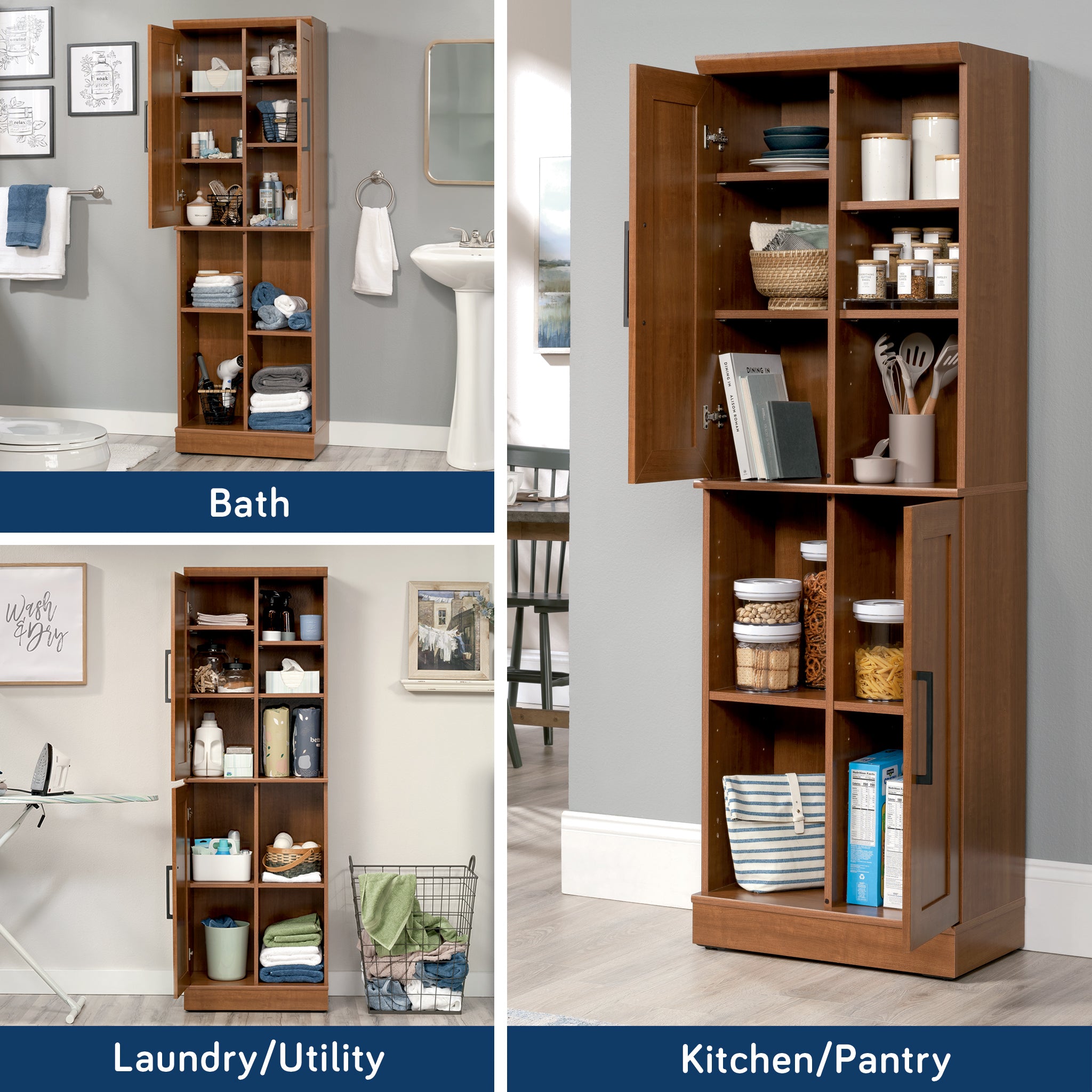 Storage Cabinet with Versatile Storage, Brown finish