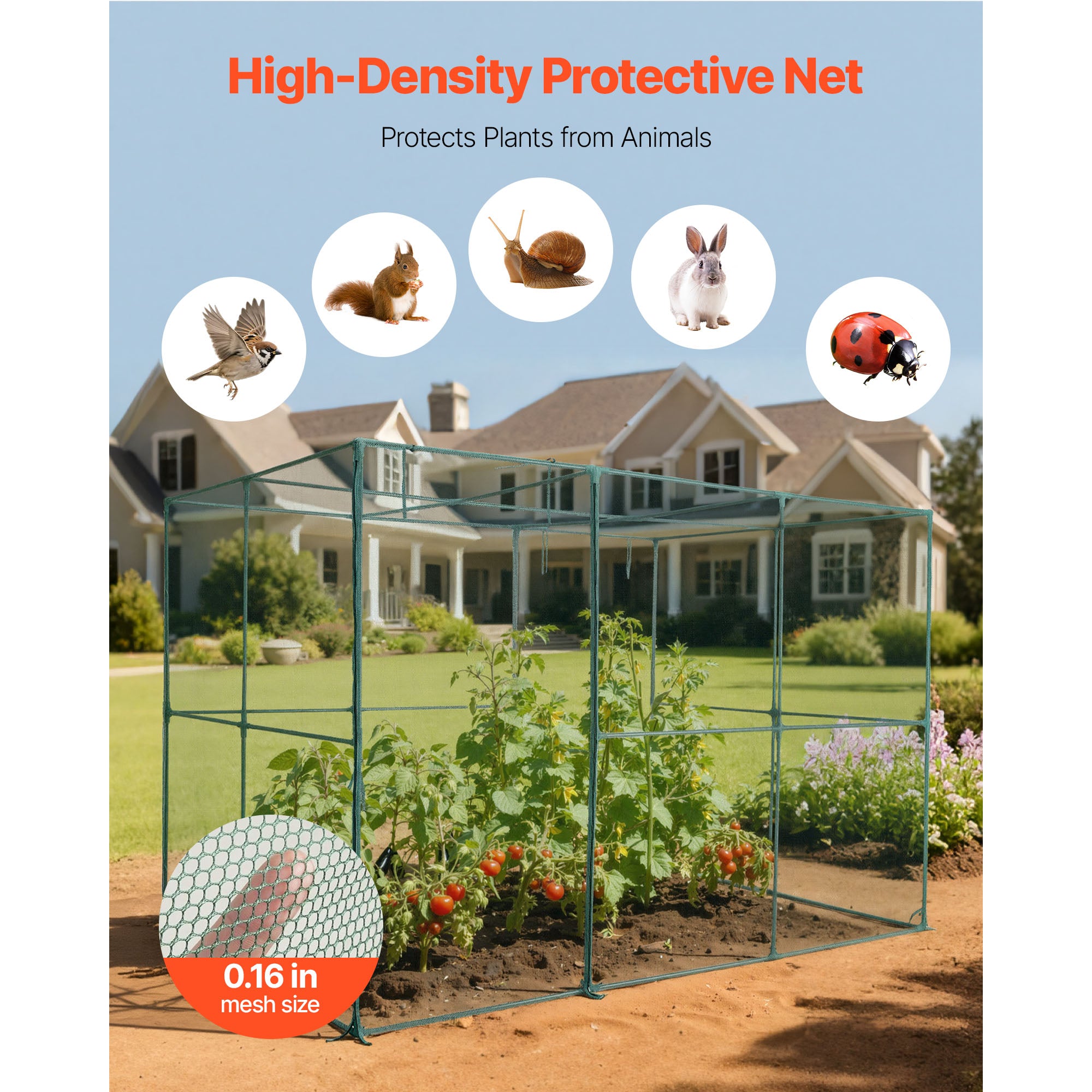 9.5ft x 6.36ft x 6.36ft Walk‑In Crop Cage — Tall Plant Protection Tent Zippered Door & Wind‑Resistant Frame Black Green