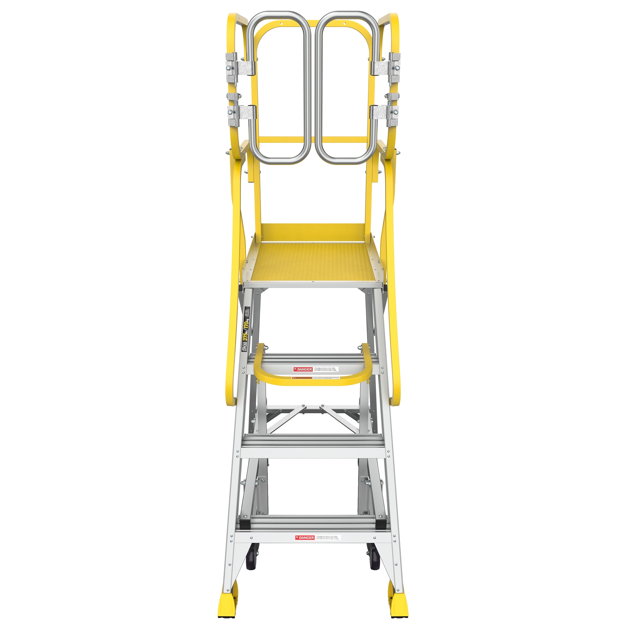 4‑Step Aluminum Rolling Platform Ladder — 375 lb Capacity, 20"x24" Standing Platform, Silver