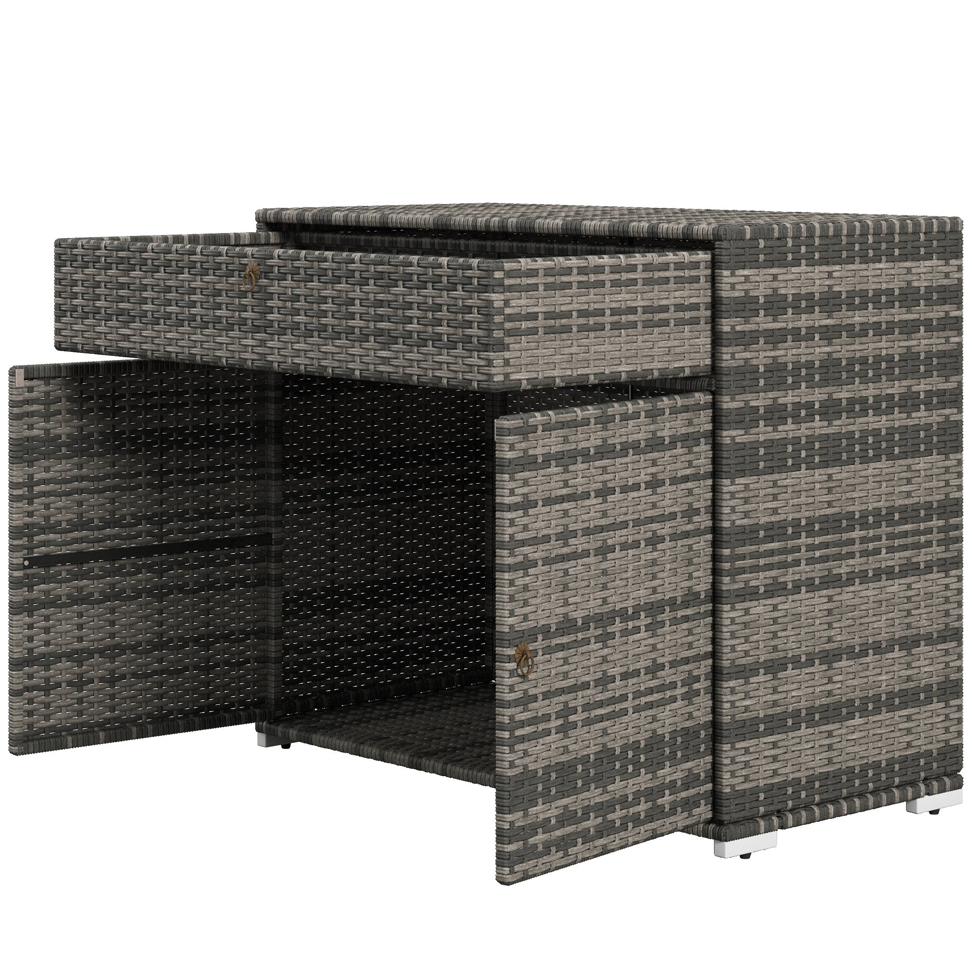 Outsunny Outdoor Towel Rack & Pool Toy Cabinet, Hot Tub Accessory Storage, Freestanding PE Rattan Wicker Cabinet with Drawer for Indoor, Outdoor Swimming Pool, Spa, Gray