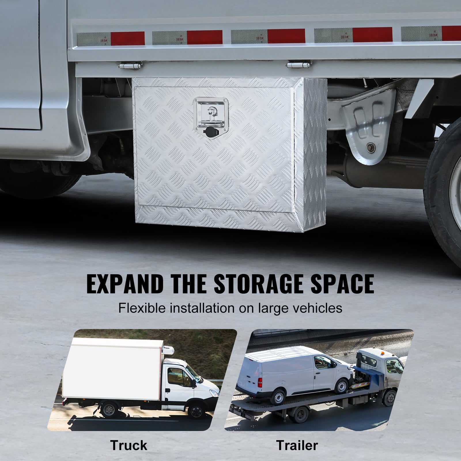 Underbody Truck Box, 24"×17"×18" Pickup Storage Box, Heavy Duty Aluminum Diamond Plate Tool Box with Lock and Keys, Waterproof Trailer Storage Box with T-Handle Latch for Truck, Van, Trailer
