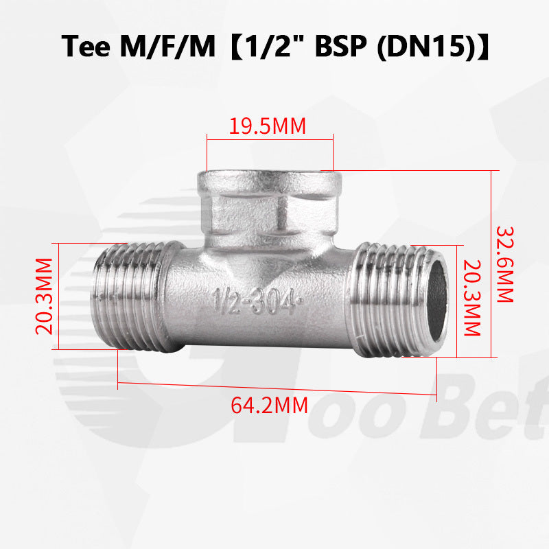304 Stainless Steel BSP Pipe Fittings — Tee, Cross & Reducing Connectors 1/8"–2"