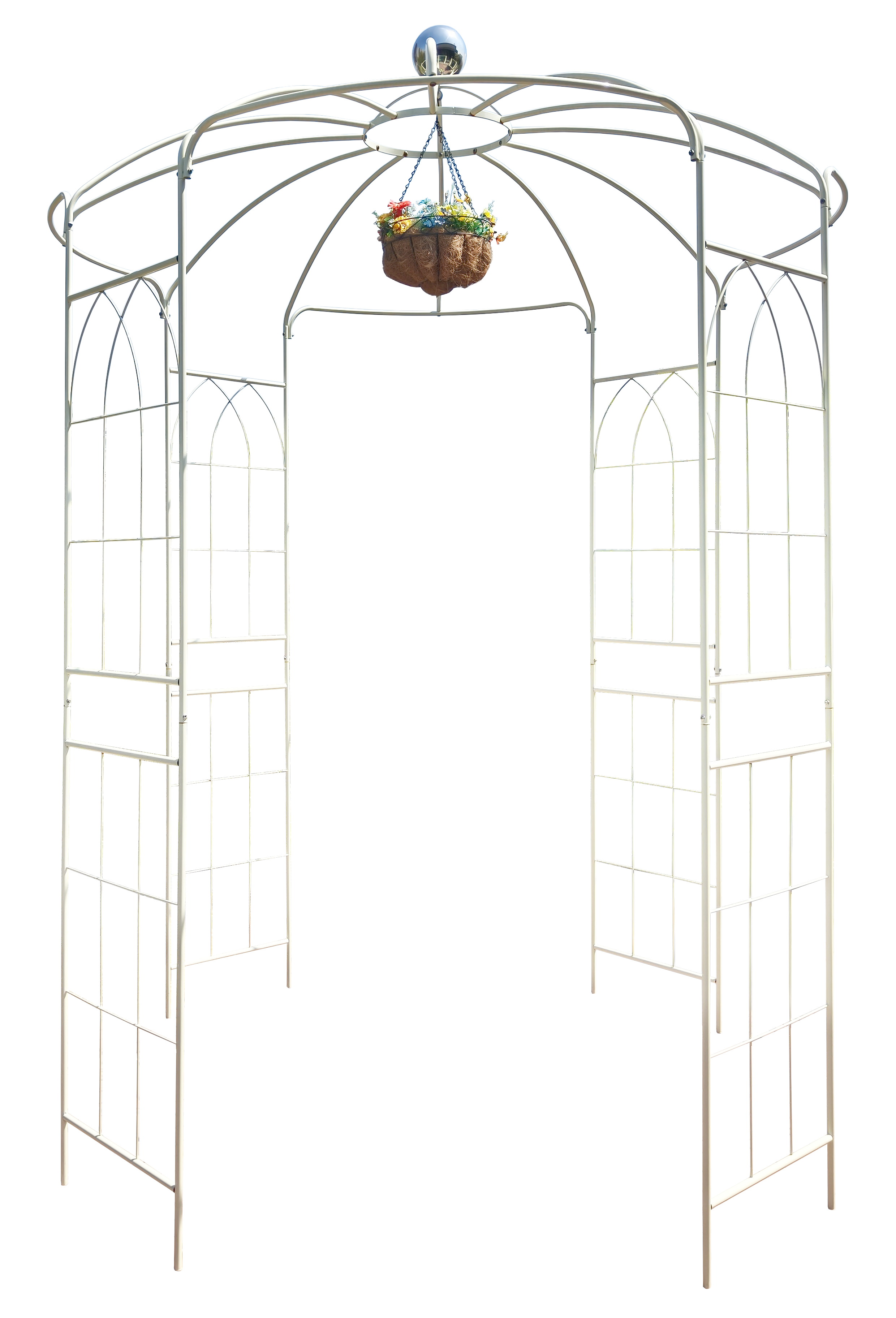 Metal Garden Arch Iron Garden Arbors Gazebo Dia 81.3'' x 114.2'' High Birdcage Shape Pergola Pavilion for Wedding Ceremony Cream White