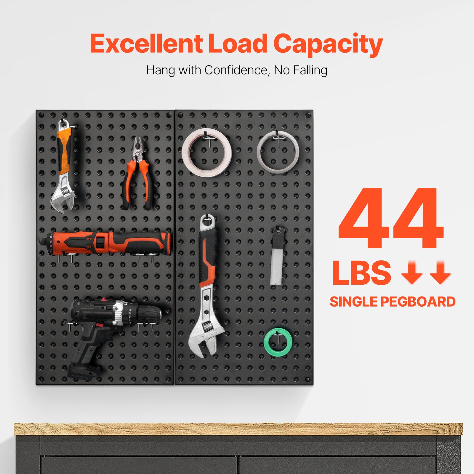 Metal Pegboard Panels 2-Pack, 24"x12" Steel Wall Organizer for Garage Tool Storage, 88 lb Capacity, Black