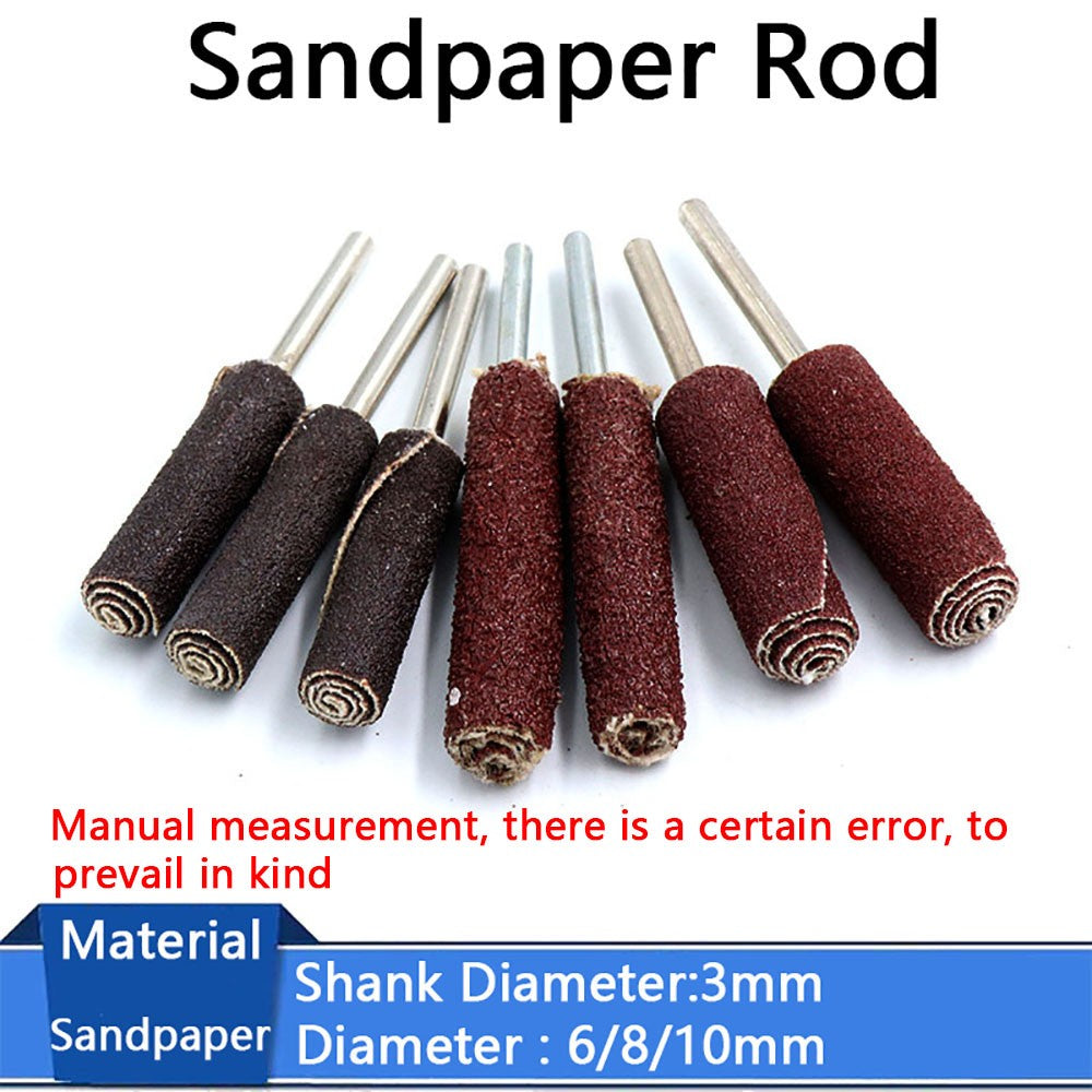 Cylinder Sanding Rod Bits 3mm Shank – 6/8/10mm Head for Rotary Tools, Inner Hole & Concave Surface Grinding