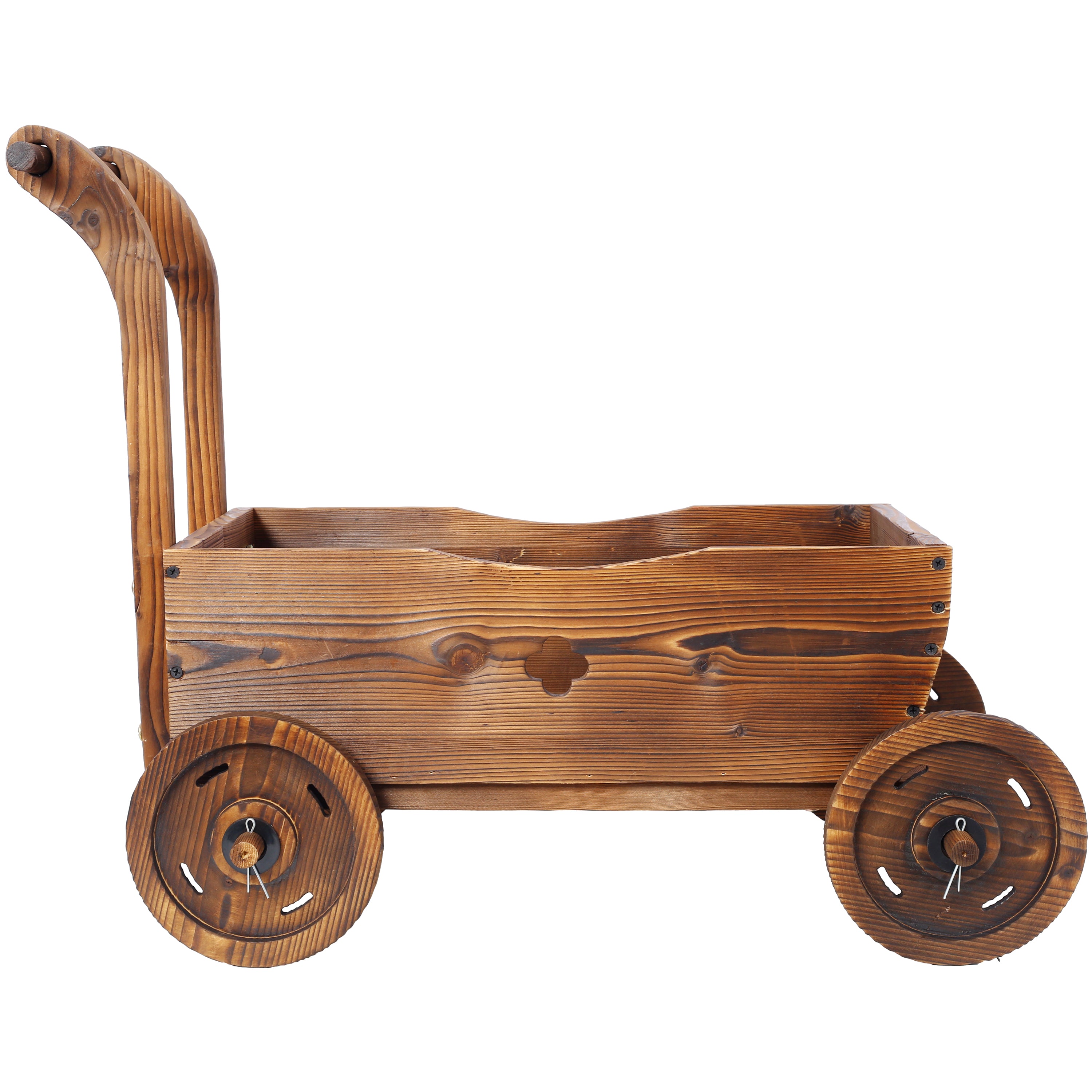 Wooden Wagon Planter Box – Mobile Garden Cart with Wheels & Handle