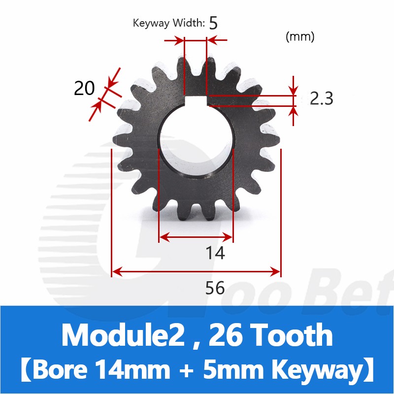 Spur Gear C45 Steel Black Oxided Module 2 Pinion 12-30 Tooth Keyway 10-32mm Flat