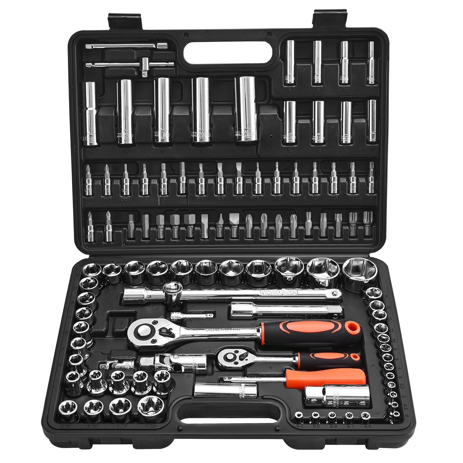 108-Piece Socket Set – 1/4 & 1/2 Inch Drive Metric CR-V Steel Mechanic Tool Kit