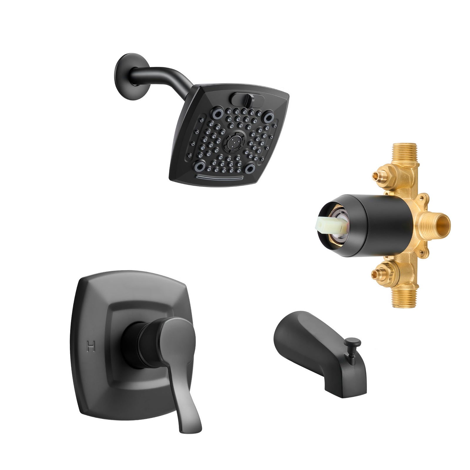Complete Tub & Shower Faucet Set – 5.1" Rainfall Shower Head, 5 Spray Modes, Pressure Balancing Valve, Matte Black