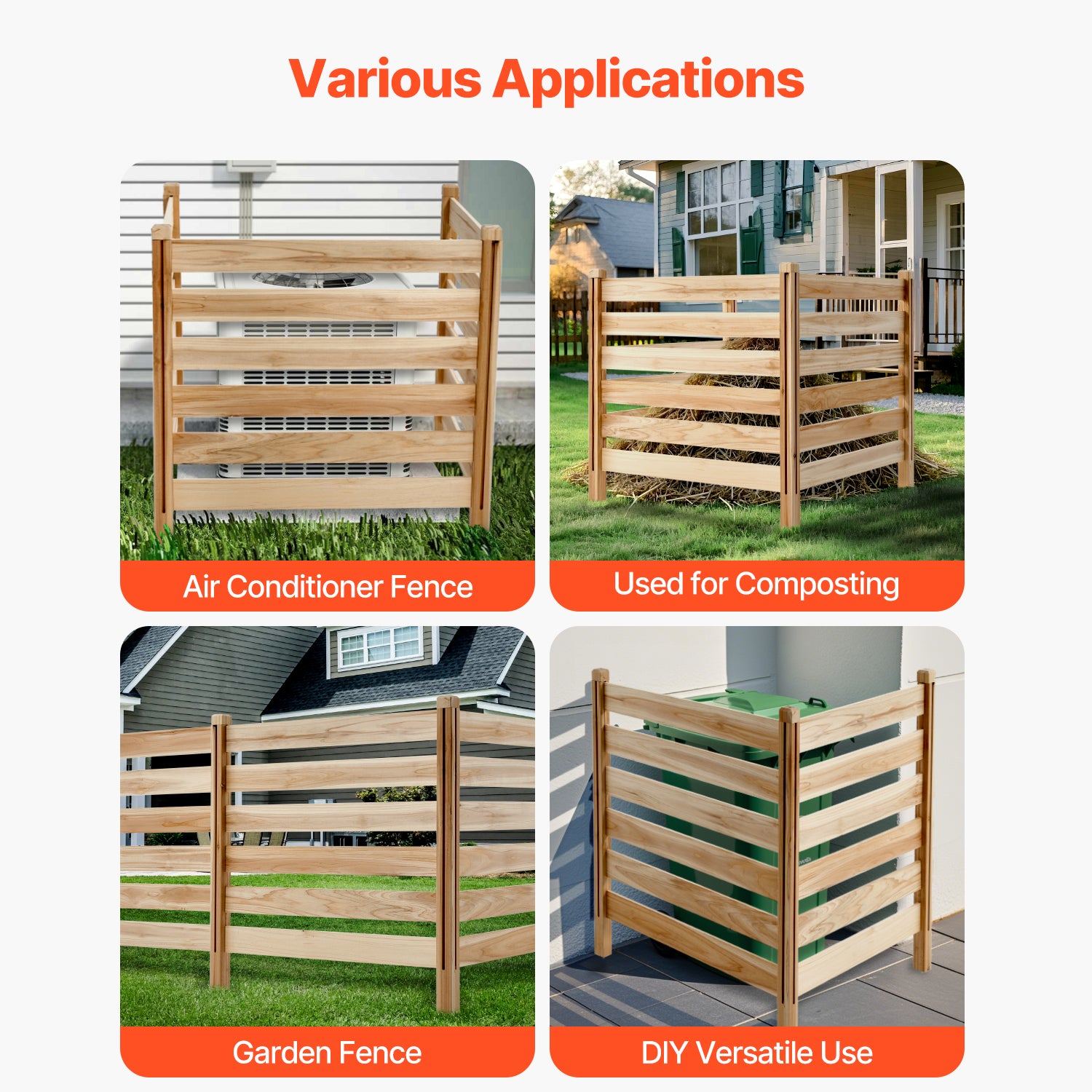 Wood Privacy Fence 3 Panels Slatted Air Conditioner Fence 36" W x 36" L